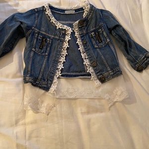Girls boutique denim + lace jacket